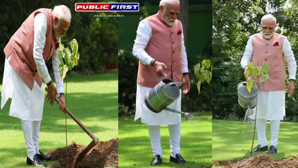 #PM । वीरांगनाओं की भेंट से प्रेरित होकर PM मोदी ने सिंदूर का पौधा रोपा