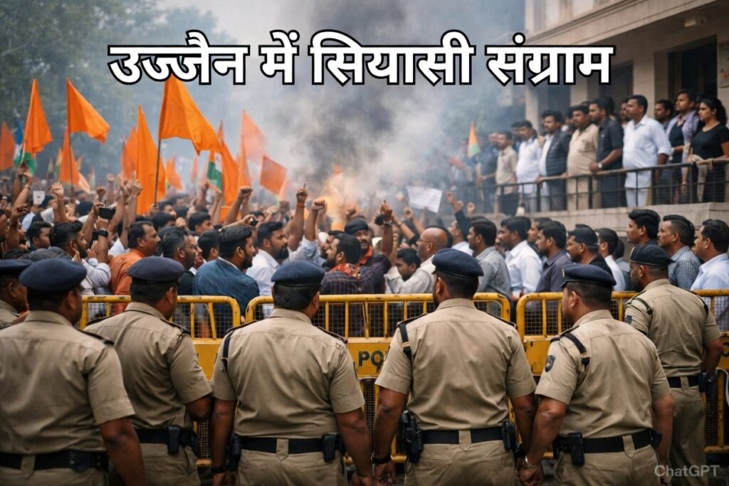 #MP FIRST | उज्जैन में BJP युवा मोर्चा का कांग्रेस कार्यालय घेराव, पुलिस ने 100 मीटर पहले रोका |