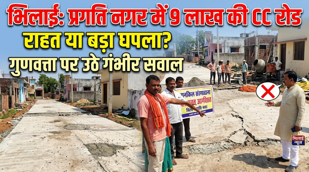 # CG FIRST | भिलाई के प्रगति नगर में 9 लाख की CC रोड पर उठे सवाल — सुविधा से ज्यादा संदेह का कारण बनी सड़क |