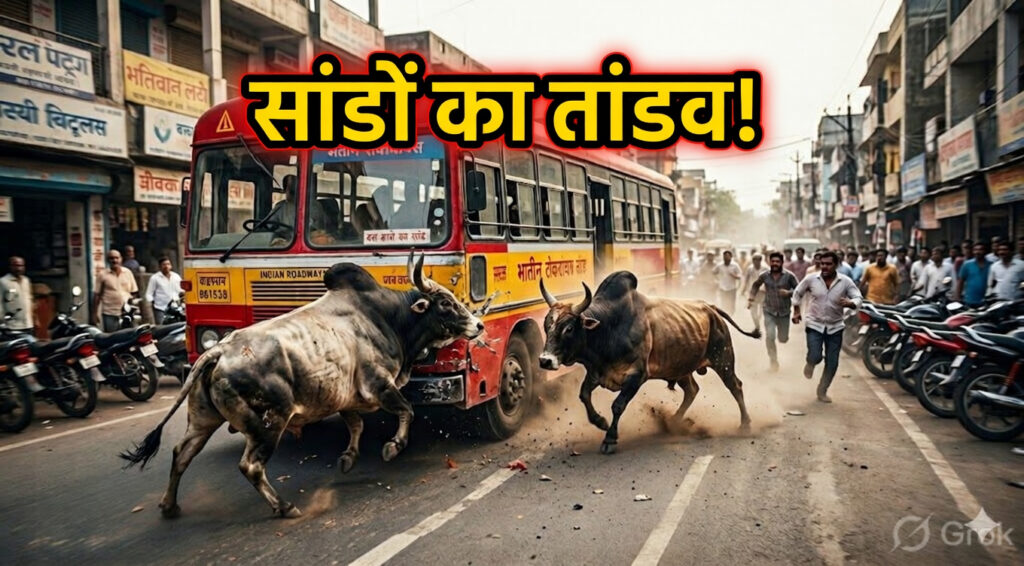 #UP FIRST | हमीरपुर में आवारा सांडों का तांडव: आपस में भिड़े, बस से टकराया सांड, मचा हड़कंप |